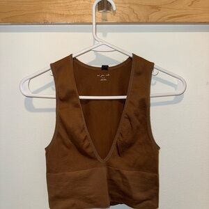 Urban Outfitters Brown V Neck Crop Tank Top